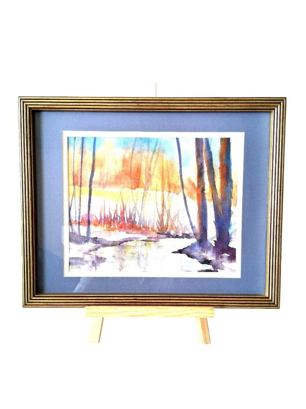 Vintage Framed Watercolor Original Painting Winter Landscape Signed M. Klotz